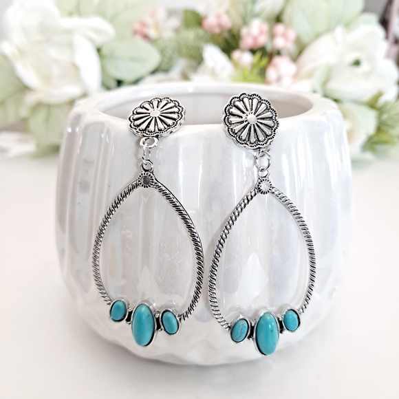 Western Silver Turquoise beaded hoop earrings 2/$30 - Picture 13 of 15